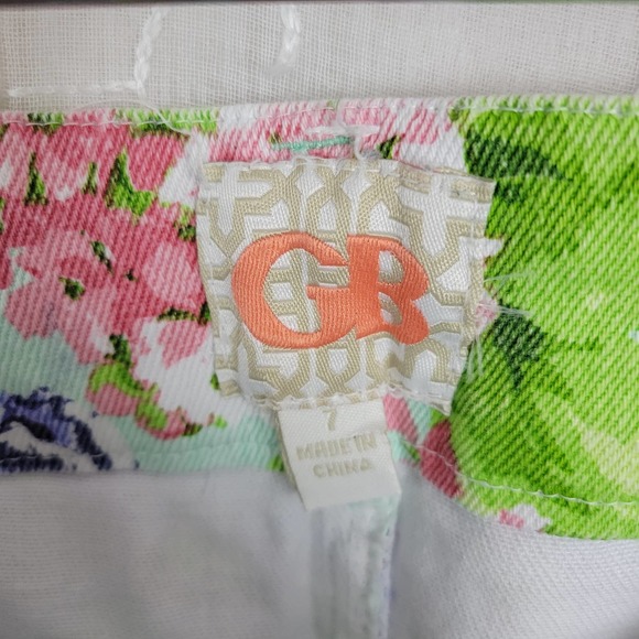 GB Womens Jean Shorts Size 7 Multicolor Floral Button/Zip Closure Cutout Denim - Picture 3 of 6